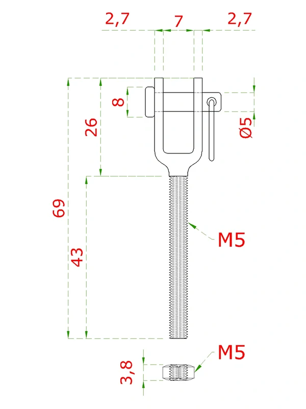 EB1-LN2M4-R nerezový úchyt s pravým závitom M4, M5, M6, brúsená nerez K320/ AISI304