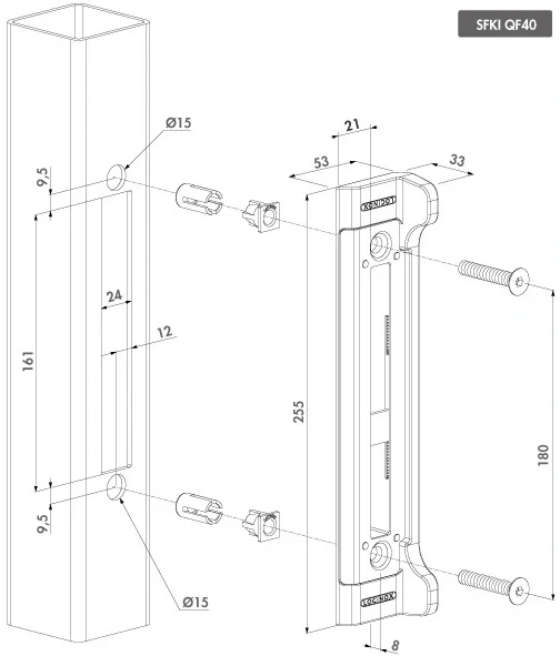 FORTYSET-40I-JA Sada na zamykanie krídlovej bránky, pre profil 40 x 40 mm