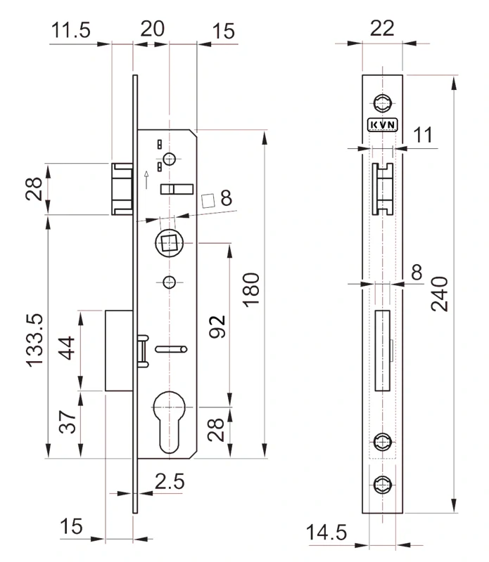 ZM92/35H Zámok vložkový, zápust 35 mm, rozteč 92 mm, obojstranný