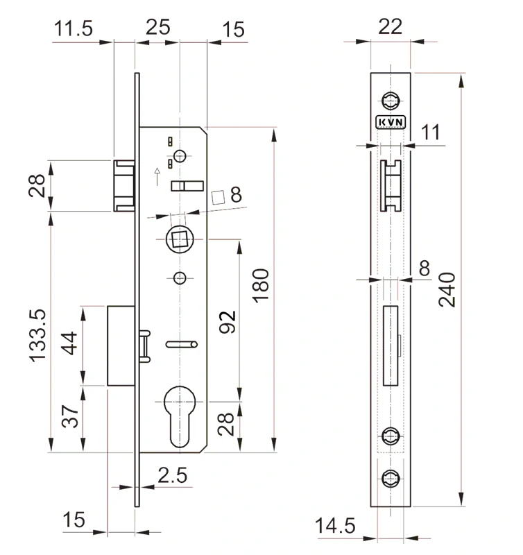 ZM92/40H Zámok vložkový, zápust 40 mm, rozteč 92 mm, obojstranný