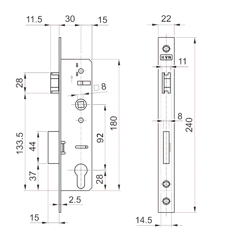 ZM92/45H Zámok vložkový, zápust 45 mm, rozteč 92 mm, obojstranný