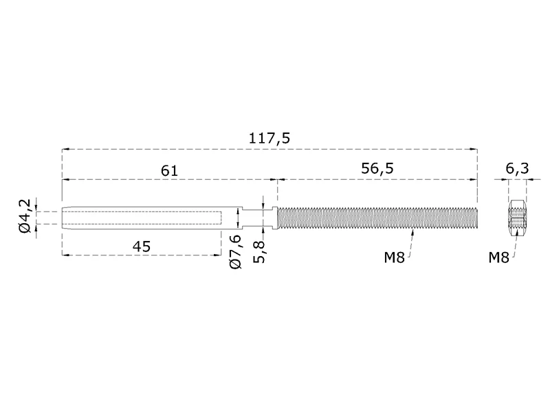 EB1-UL4M8 Úchyt pre lanko ø 4 mm, M8, brúsená AISI 304