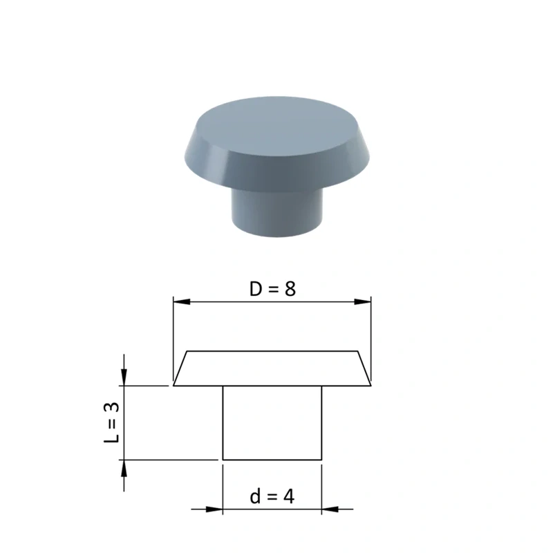 ZDO8x4 - Vnútorná krytka guľatá ø 8 mm, otvor ø 4 mm, plast - Biela, Čierna, Šedá