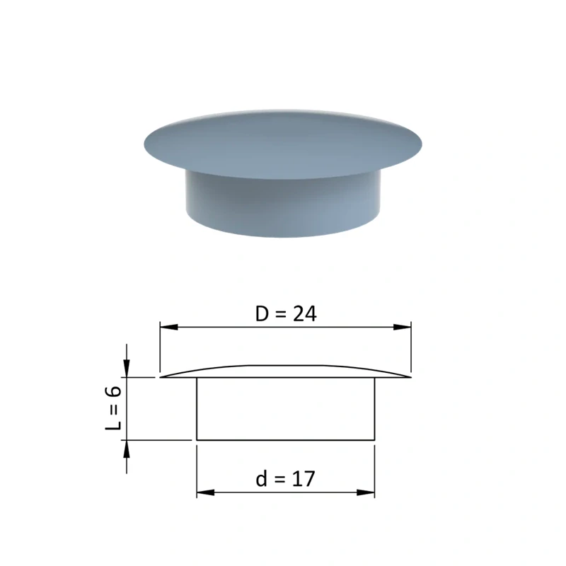 ZDO24x17 - Vnútorná krytka guľatá ø 24 mm, otvor ø 17 mm, biela, plast