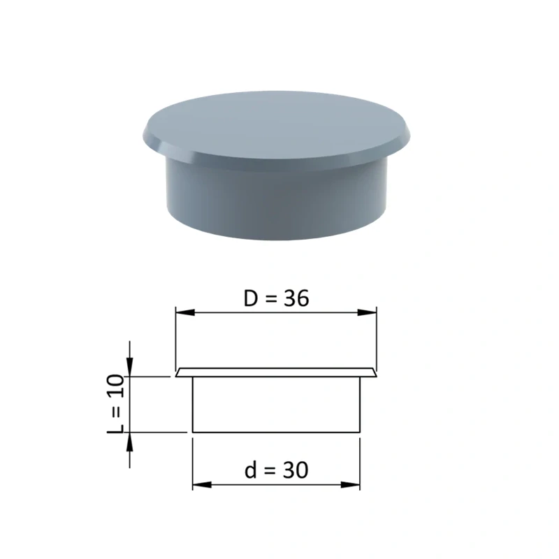 ZDO36x30WHITE Vnútorná krytka guľatá ø 36 mm, otvor ø 30 mm, biela, plast