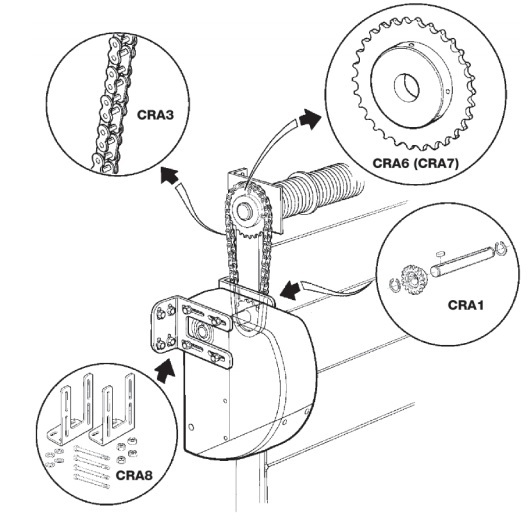 NICE CRA1 - hriadeľ priemeru 25,4mm s 18 zubovým ozubením