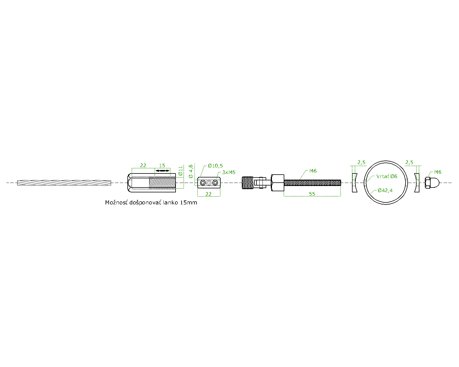 úchyt pre nerezové lanko ø 4mm na trubku ø 42.4mm, brúsená nerez K320 /AISI304