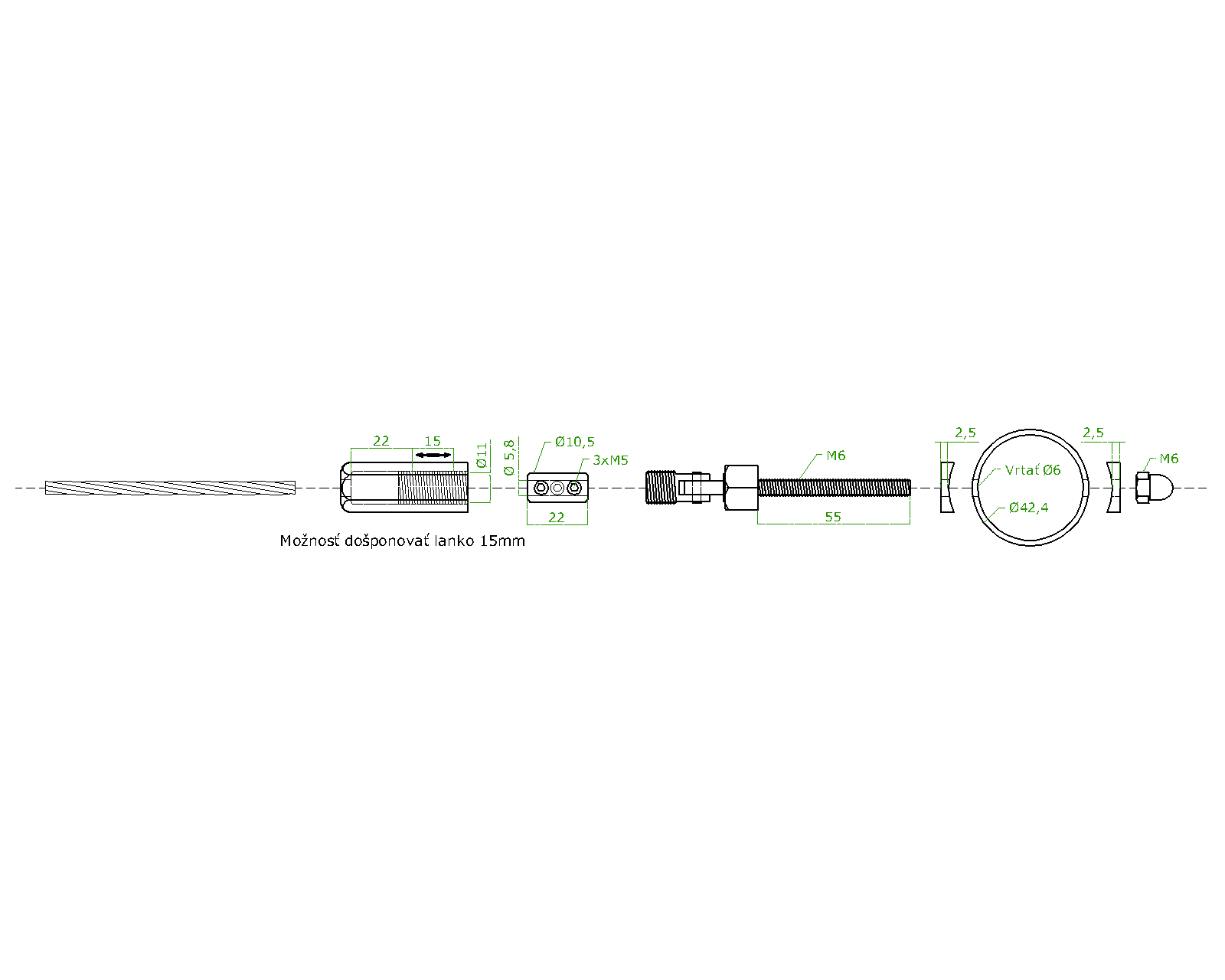 úchyt pre nerezové lanko ø 5mm na trubku ø 42.4mm, brúsená nerez K320 /AISI304