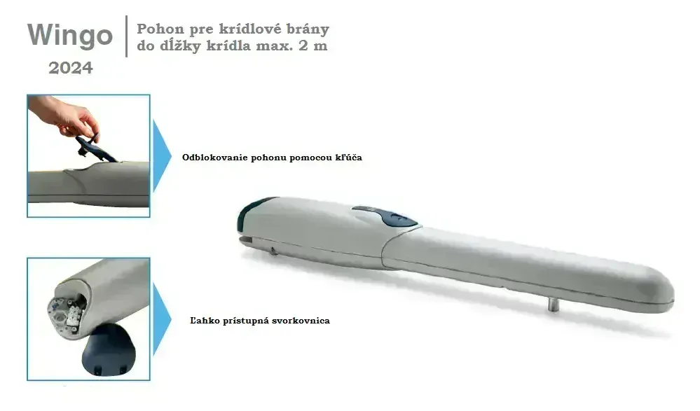 sada pre krídlovú bránu do 2m/ krídlo, 1x WG2024, 1x MC424R10 (vstavaný prijímač), 1x INTI2, 1 pár EPM