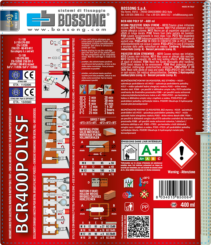 BO-POL400 chemické kotvenie polyesterové bez styrénu so zmiešavacím hrotom 400ml