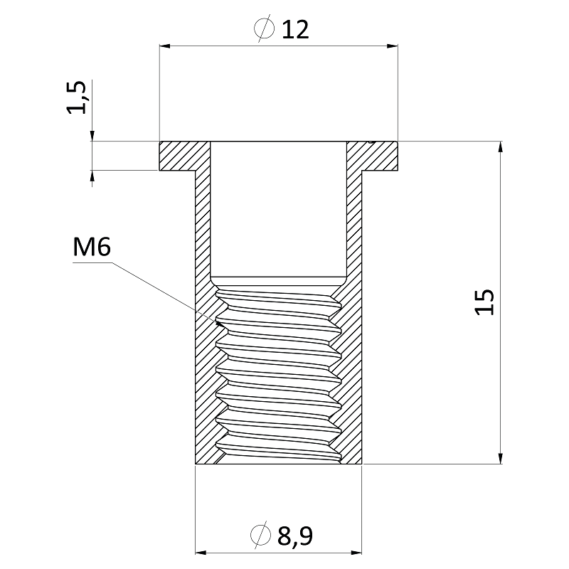 M8 FH-RB/AL hliníková, nitovacia matica, plochá hlava, hladký driek
