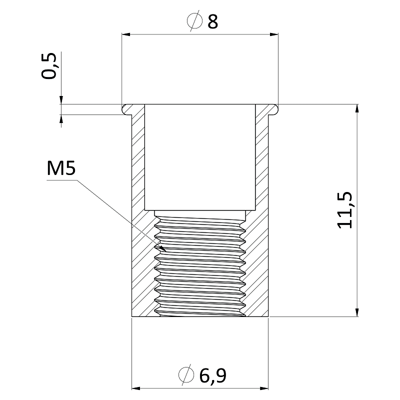 RH-RB/AL matica nitovacia hliník, M10, mikro hlava, hladký driek
