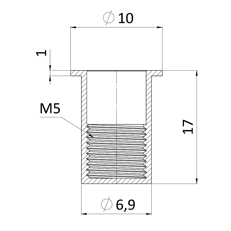 FH-KBC nitovacia matica M10 -S plochá hlava, rýhovaný driek, uzavretá