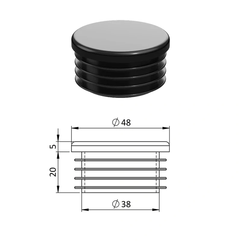 ZO 1 1/2nútorná krytka guľatá ø 48 mm, plastová,  Antracit, Biela, Čierna, Šedá