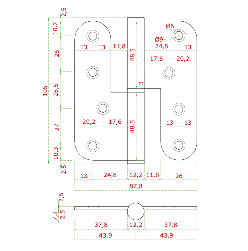 EB1-ZP02-L - nerezové pánty 2ks (ľavé), 100x88x2.5mm, max. nosnosť: 80 kg (2 pánty), brúsená nerez K320 /AISI304