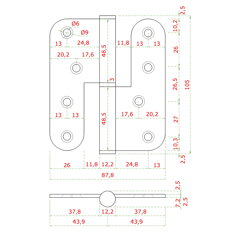 EB1-ZP02-P - nerezové pánty 2ks (pravé), 100x88x2.5mm, max. nosnosť: 80 kg (2 pánty), brúsená nerez K320 /AISI304