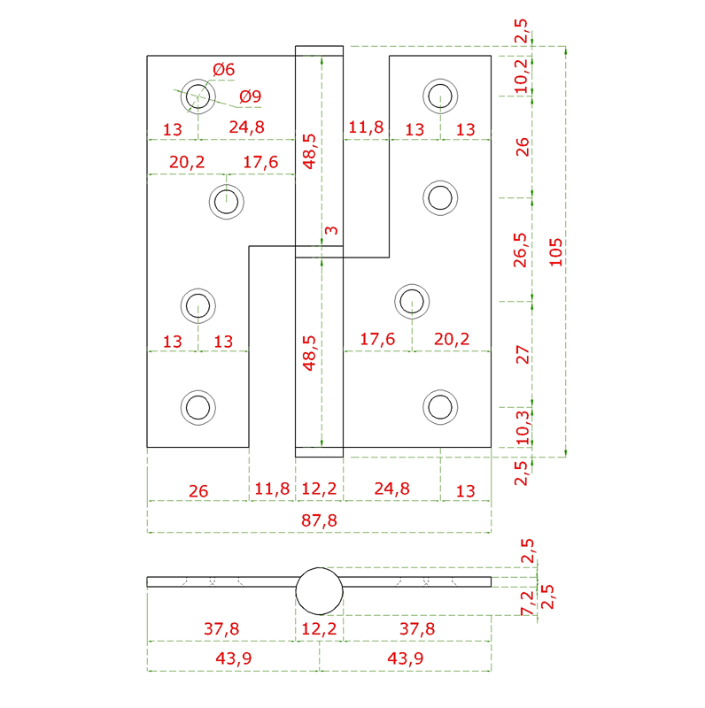 EB1-ZP01-P - nerezové pánty 2ks (pravé), 100x88x2.5mm, max. nosnosť: 80 kg (2 pánty), brúsená nerez K320 /AISI304