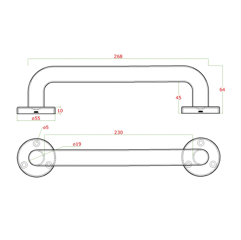 EB1-KMA31 - nerezové madlo (318x64 mm /ø 19mm), brúsená nerez K320 /AISI304 / rôzne dĺžky