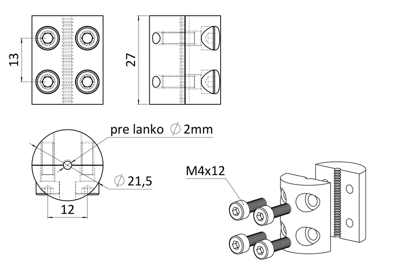 EB1-DLS- Úchyt pre nerezové lanko ø2-6mm (barelová svorka),nerez K320/AISI304