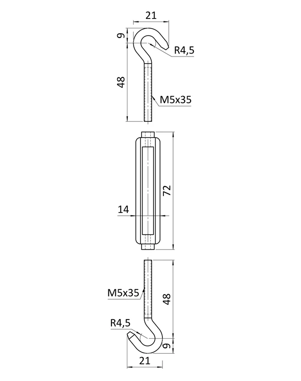 E1-LMM šponovák so závitom M4-M8 a LH4-LH8, nerez AISI304