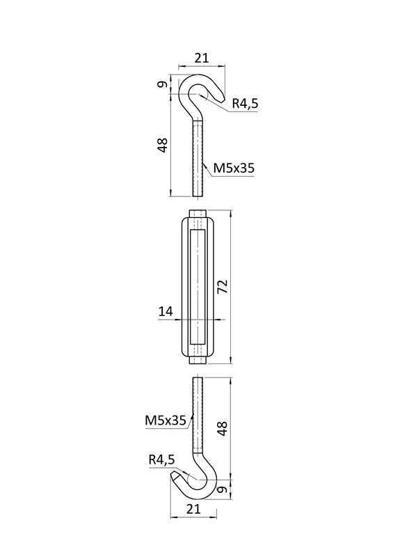 E1-LHM8 šponovák so závitom M4-M8 a LH4-LH8, nerez AISI304
