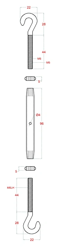 EB1-LH šponovák pre nerezové lanko, so závitom M5, M6 a LH5, LH6, brúsená nerez K320 /AISI304