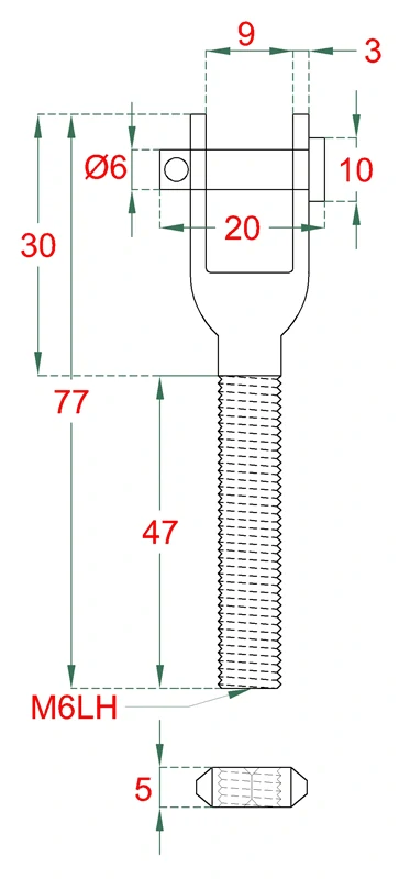EB1-LN2M4-L nerezový úchyt s ľavým závitom LH4, LH5, LH6, brúsená nerez K320/ AISI304