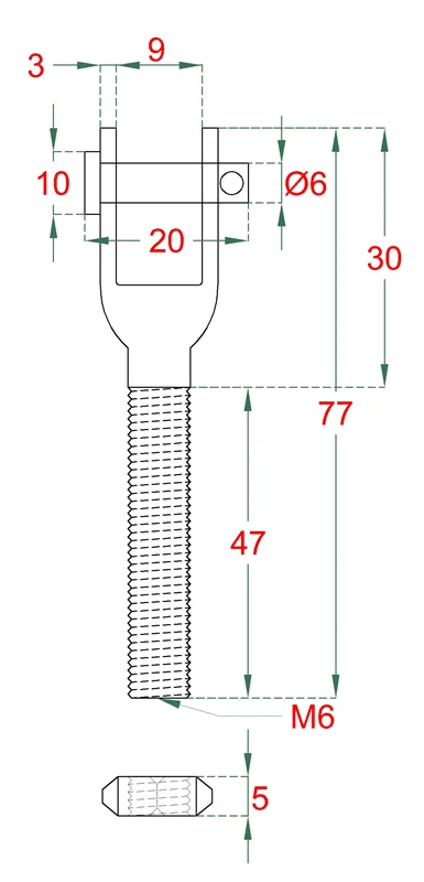EB1-LN2M4-R nerezový úchyt s pravým závitom M4, M5, M6, brúsená nerez K320/ AISI304
