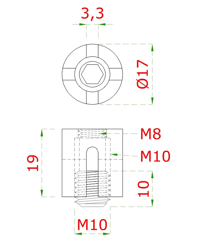 EB1-LVX-M - Úchyt pre nerez lanko ø3-5mm so závitom, brúsená AISI304