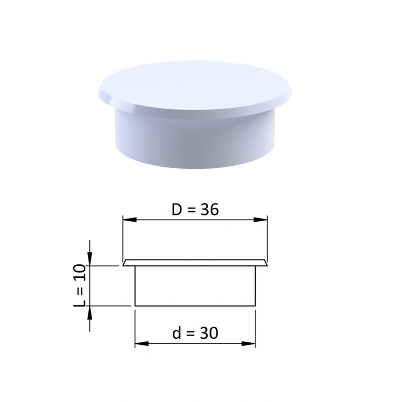 ZDO36x30WHITE Vnútorná krytka guľatá ø 36 mm, otvor ø 30 mm, biela, plast