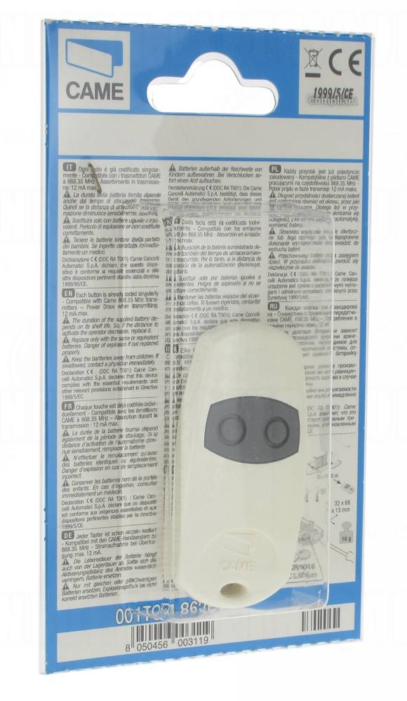 CAME TOP-862-EV dvojkanálový vysielač  868Mhz, pevný kód -náhrada 806TS-0330