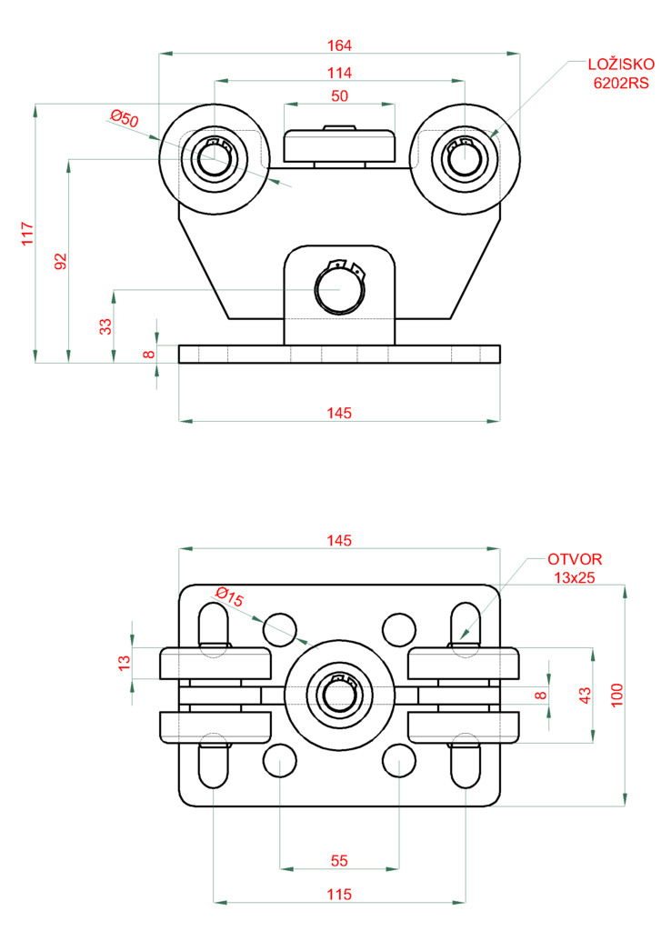 W Set60/Zn-F samonosný systém 60x60x4mm posuvnej brány do 150kg/4m otvor, pozinkovaný profil,