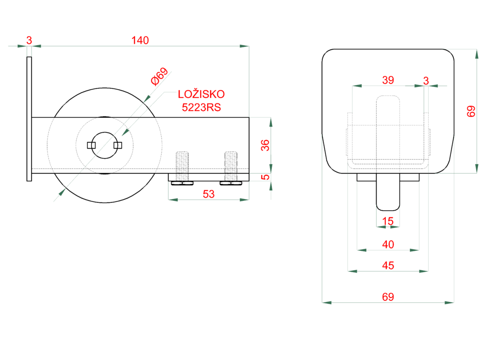 W Set69Zn-P samonosný systém 69x69x4 posuvnej brány do 200kg/4,5m otvor, pozinkovaný profil 