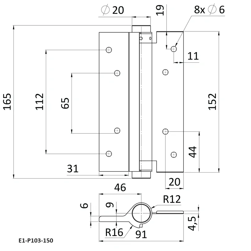 E1-P103-075 Samozatvárací pánt pre krídlové dvere, nerezový, cena za PÁR