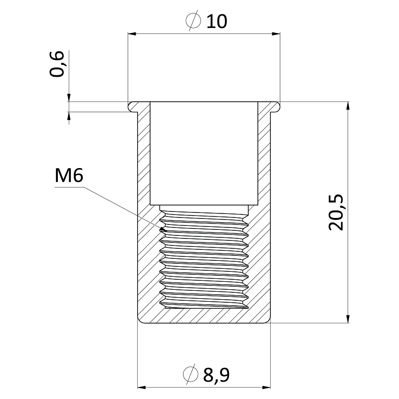 RH-KBC nitovacia matica M10 mikro hlava, rýhovaný driek, uzavretá