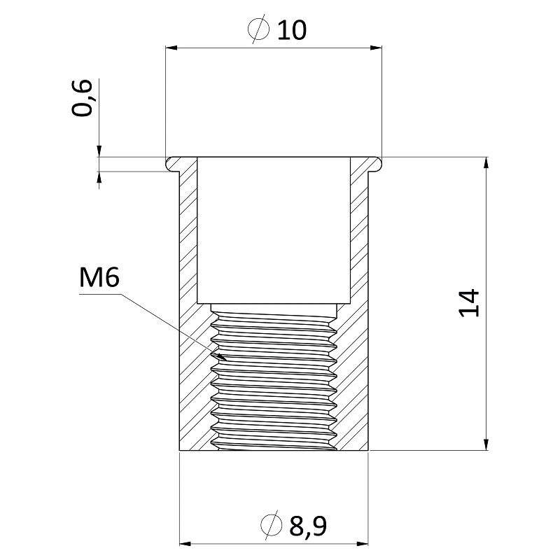 RH-RB/AL matica nitovacia hliník, M10, mikro hlava, hladký driek