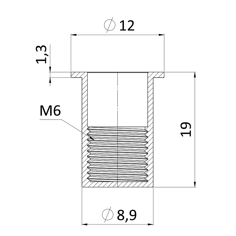 FH-KBC nitovacia matica M10 -S plochá hlava, rýhovaný driek, uzavretá