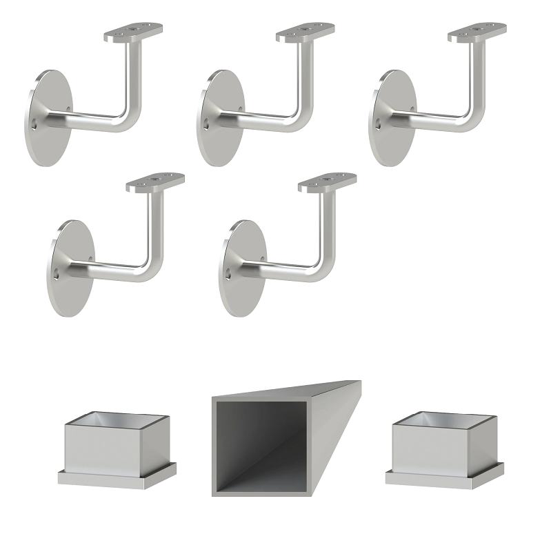 EB1-JM575-40 6ks úchyt, madlo štvorcové (40x40mm)  s ukončením, brúsená nerez K320 /AISI304, 5750 mm