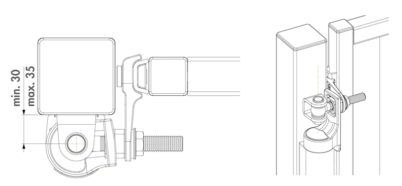 RHINO - LOCINOX®  hydraulický zatvárač otvárateľný 180°, na priamu montáž na pánty so závitom M16 a M20/ Strieborná - Čierna