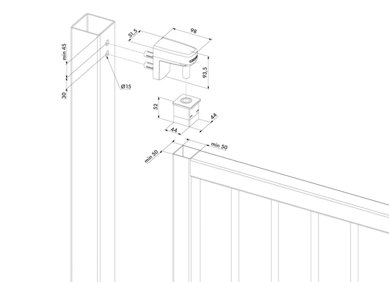 INTERIO - LOCINOX® INTERIO - zabudovaný hydraulický zatvárač pre krídlové brány do 150 kg / 1.5 m, otvárateľný do 125°