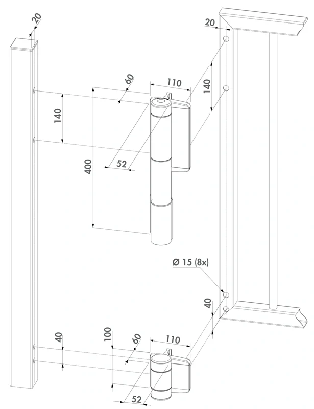 Strieborná - MAMMOTH180 LOCINOX® záves otvárateľný 180°, nastaviteľný 2D, integrovaný hydraulický zatvárač, pre krídlové bránky do 150 kg/ Strieborná 