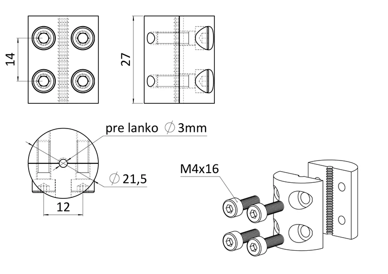 EB1-DLS- Úchyt pre nerezové lanko ø2-6mm (barelová svorka),nerez K320/AISI304