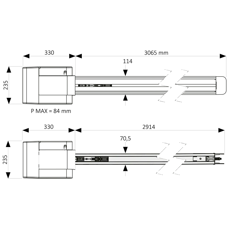 KEY HALO HA1000LED pohon pre sekcionálnu bránu do 16m2/130kg s vodiacou svetelnou lištou RAL30, 2x SUB 44N