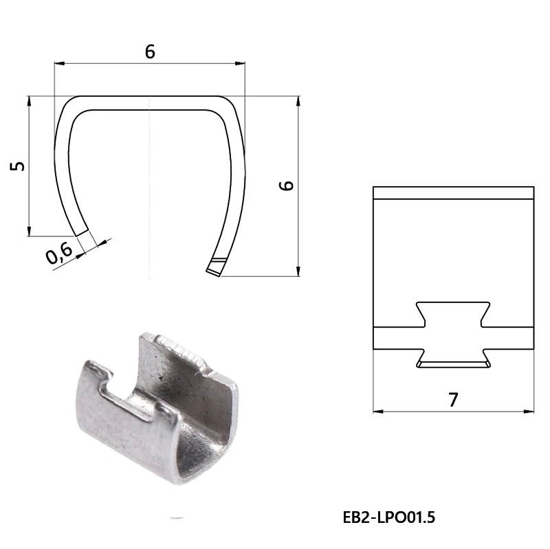 EB2-LPO02  Nerezové puzdro pre dve 2 mm lanká otvorené, AISI 316