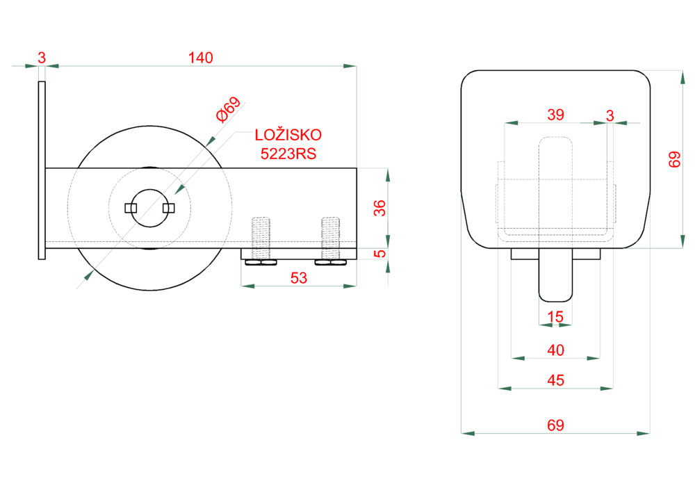 C Set-P-4/Fe-K PICCOLO-Klasik samonosný systém 69x69x4mm posuvnej brány do 200kg/4,5m otvor (C399P-4/ Fe 1x6m čierný profil, C395KIT/ P-K 1ks) intenzívna prevádzka