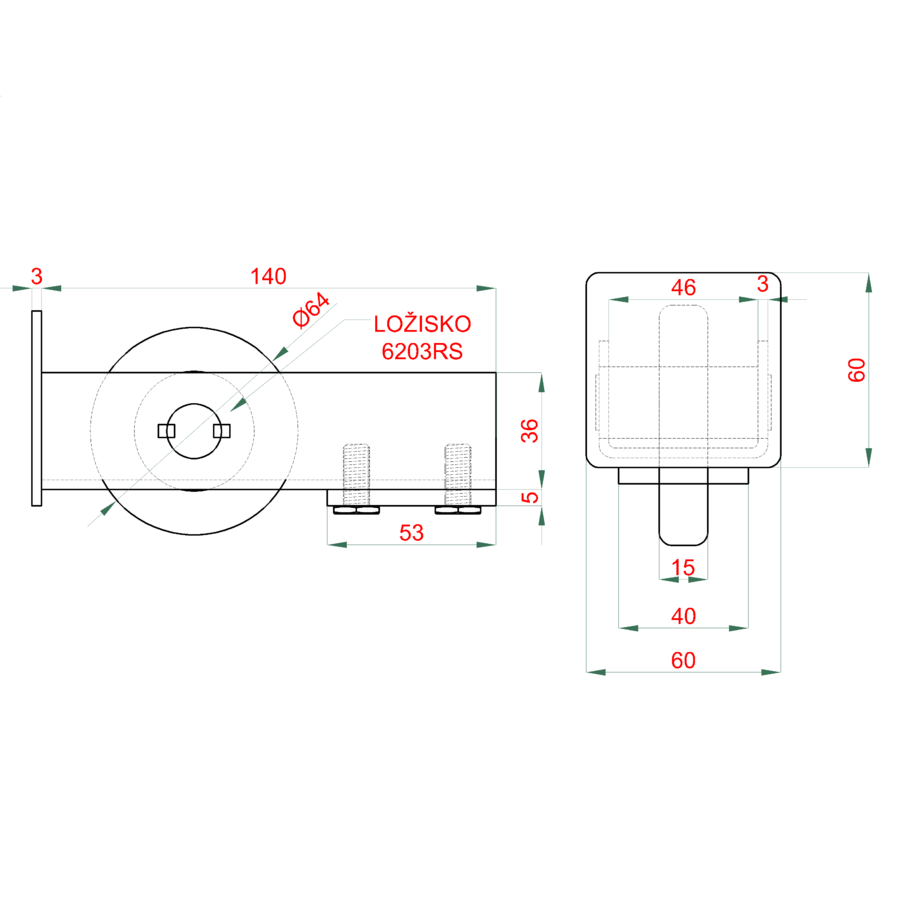 W Set60/Zn-F samonosný systém 60x60x4mm posuvnej brány do 150kg/4m otvor, pozinkovaný profil,