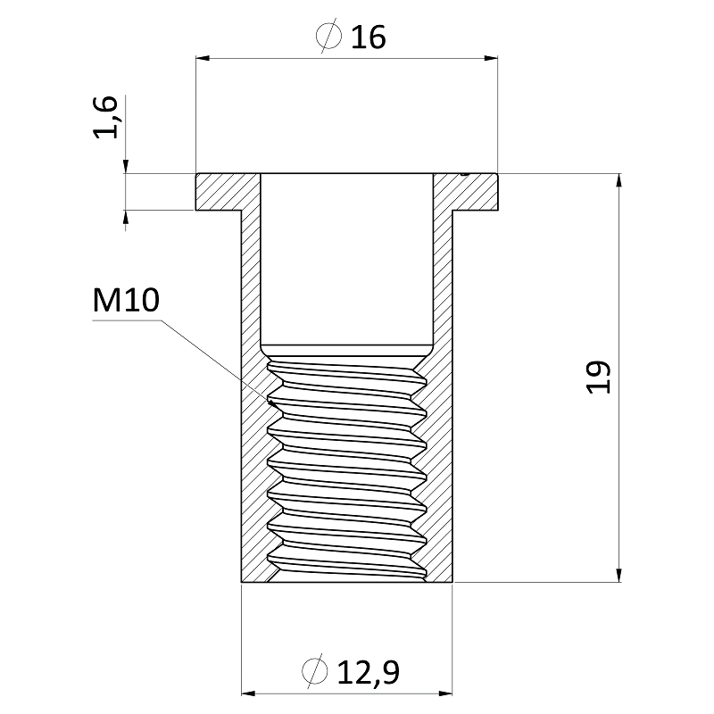 M8 FH-RB/AL hliníková, nitovacia matica, plochá hlava, hladký driek