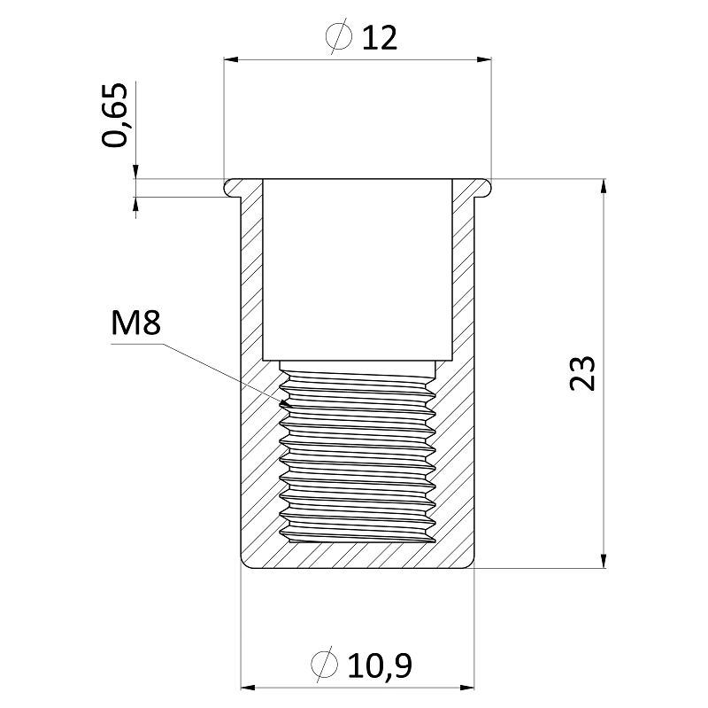 RH-KBC nitovacia matica M10 mikro hlava, rýhovaný driek, uzavretá