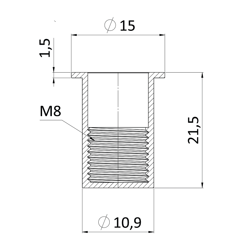 FH-KBC nitovacia matica M10 -S plochá hlava, rýhovaný driek, uzavretá
