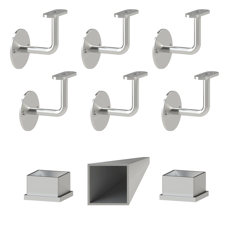 EB1-JM575-40 6ks úchyt, madlo štvorcové (40x40mm)  s ukončením, brúsená nerez K320 /AISI304, 5750 mm